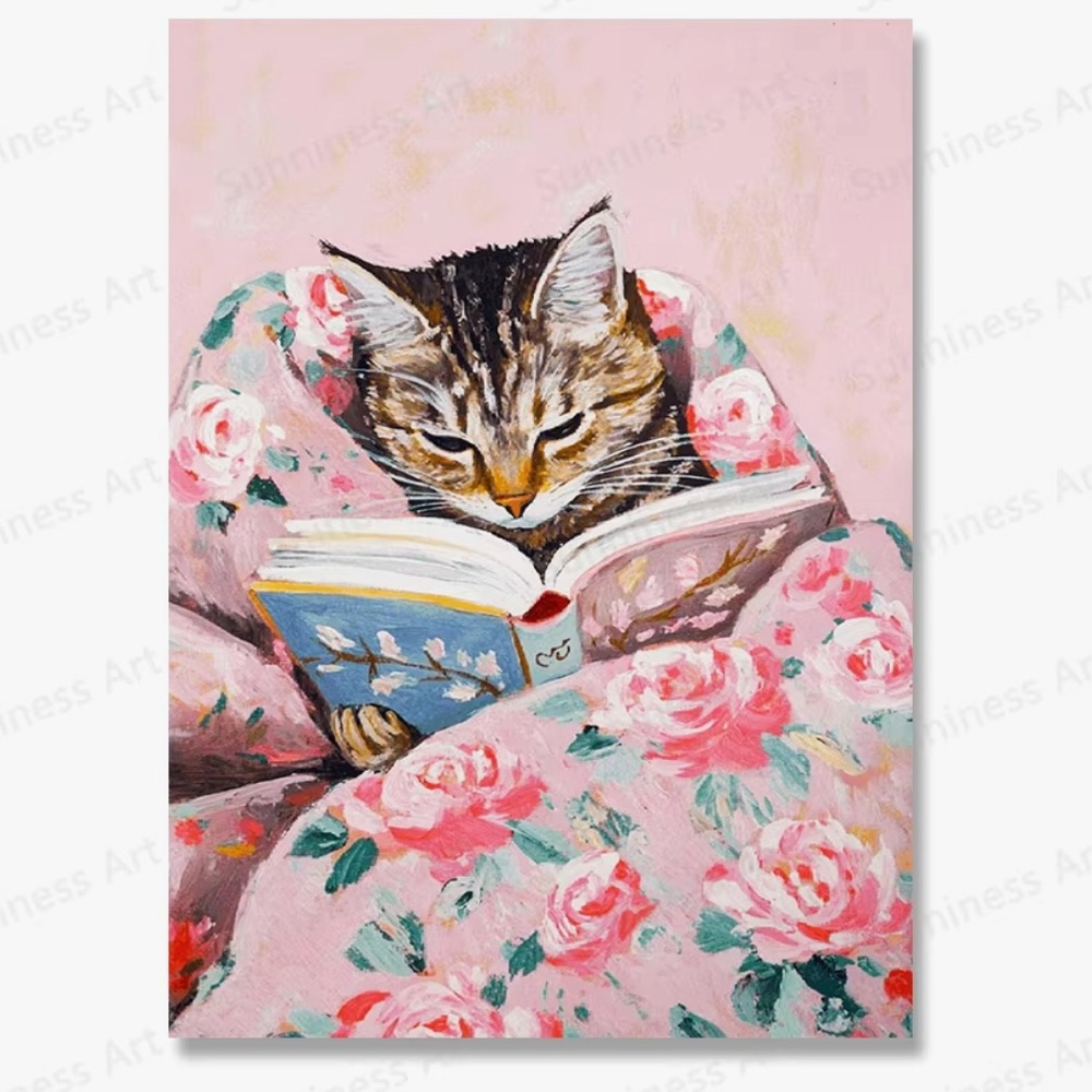 Set of 6 Cat Reading Book Canvas Posters Art Prints, Frameless (Lg) - Picture 8 of 15